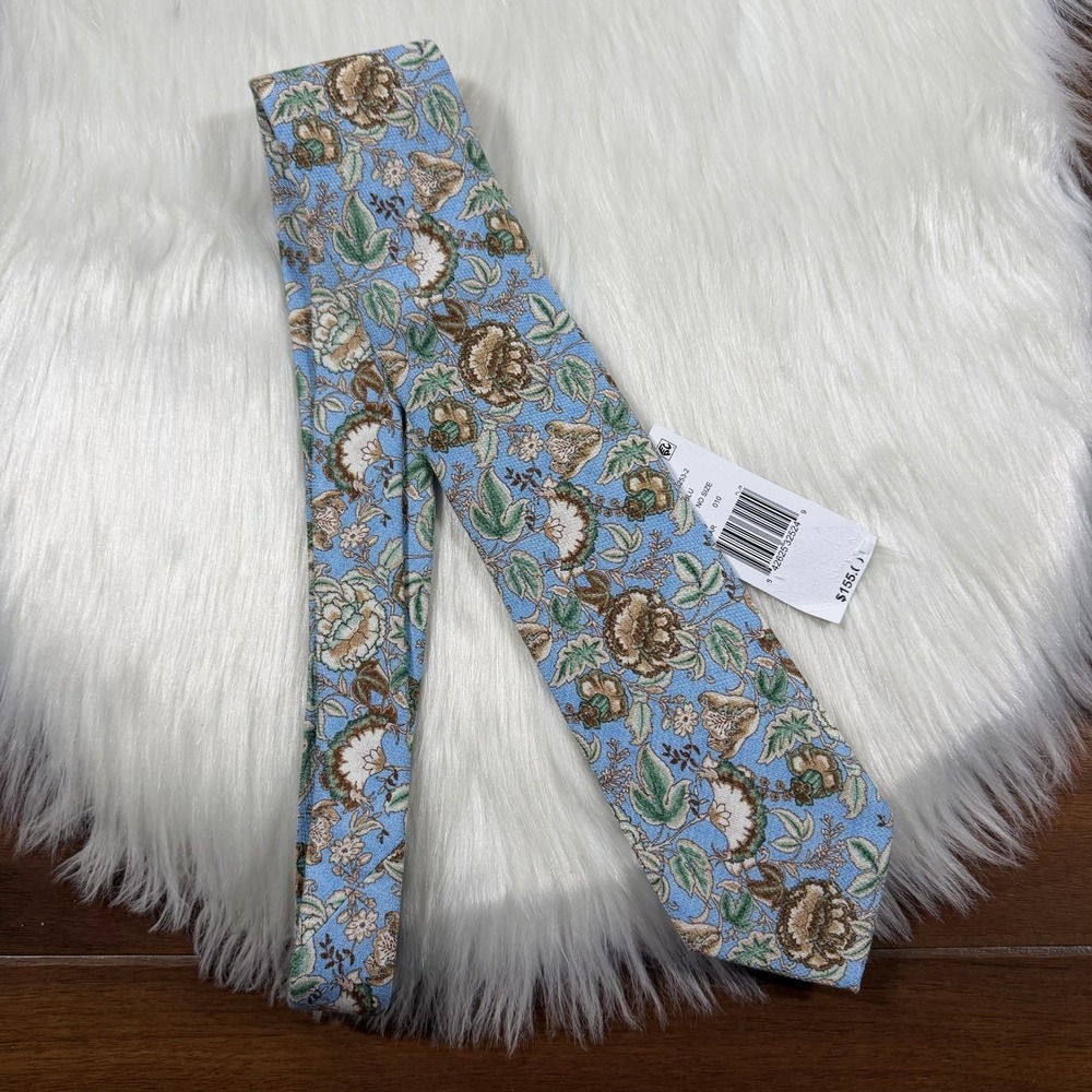 Edward Armah Men's Blue Floral Print 100% Silk Necktie Tie
